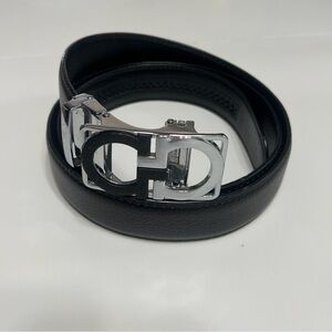 Black Leather Belt with Silver Buckle